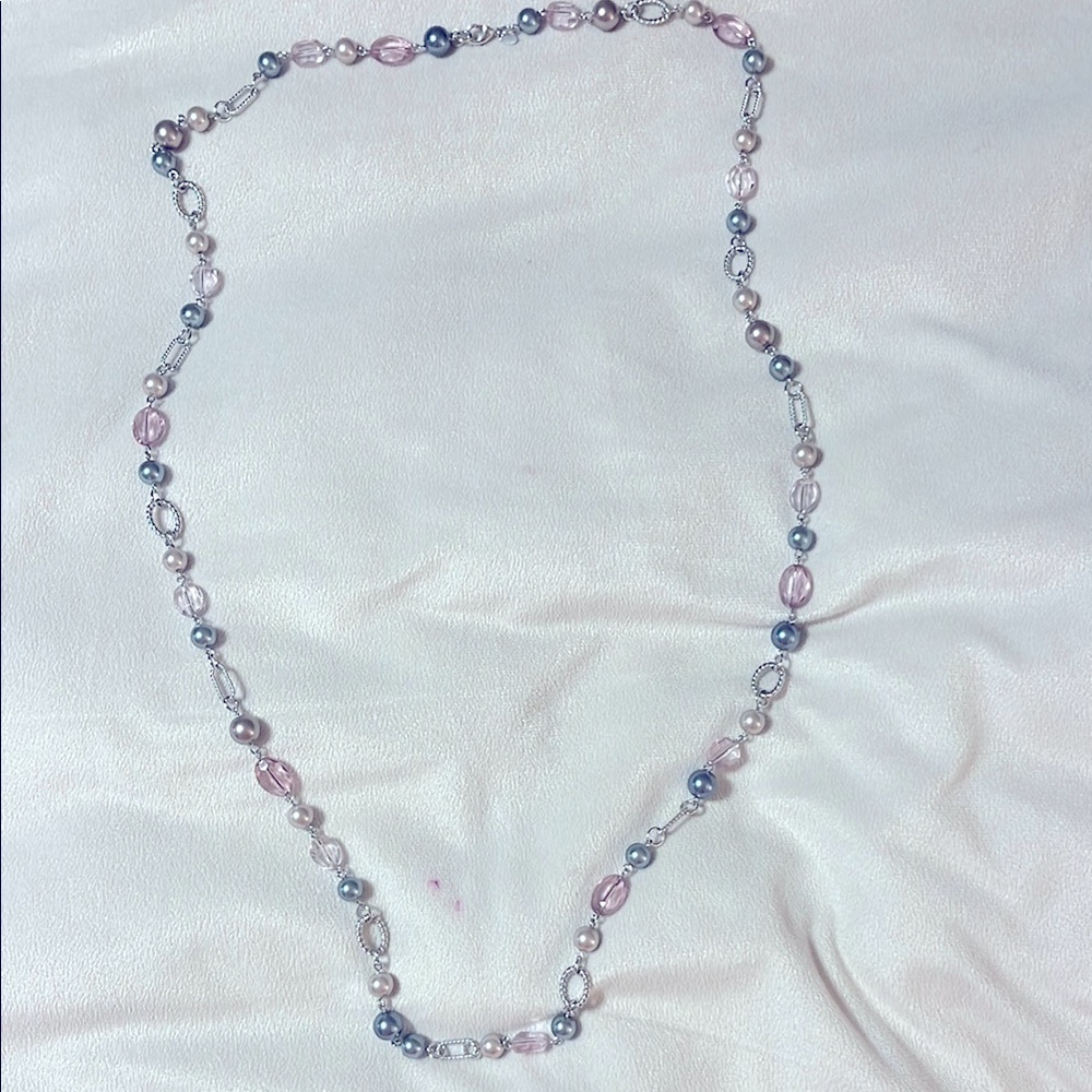 Elegant Pink and Blue Beaded Necklace Premier 24 inches